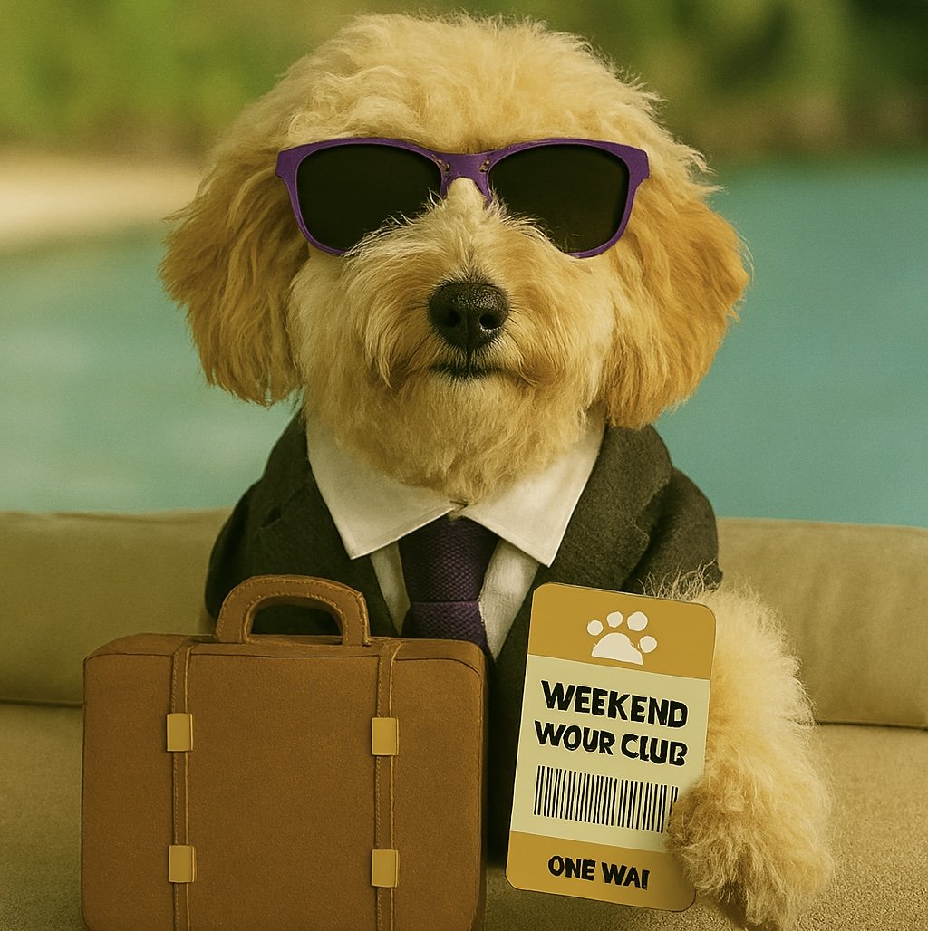 Relaxed dog settling for lights-out at our one-guest Weekend Woof Club